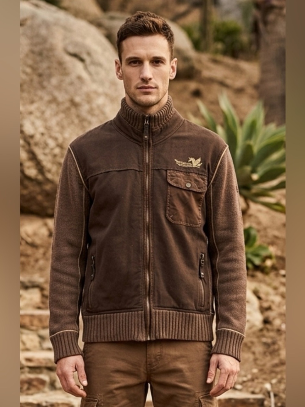 Men's Brown Zip-Up Sweater Jacket - Unbranded
